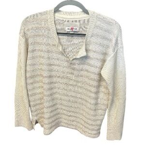 Brochu Walker Cream V-Neck Sweater 100% Linen size Large Excellent Used Cond